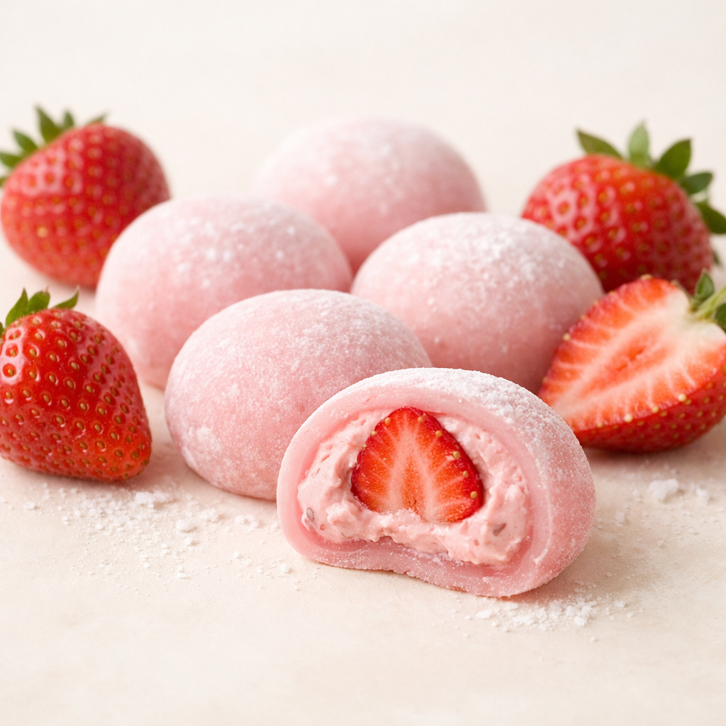 Mochi Truskawkowe - świeże truskawki w mochi