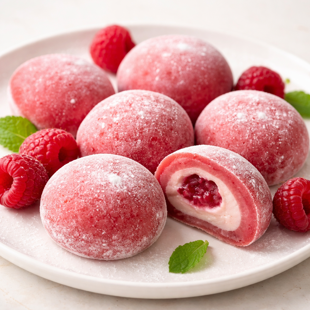 Mochi Malinowe - świeże maliny